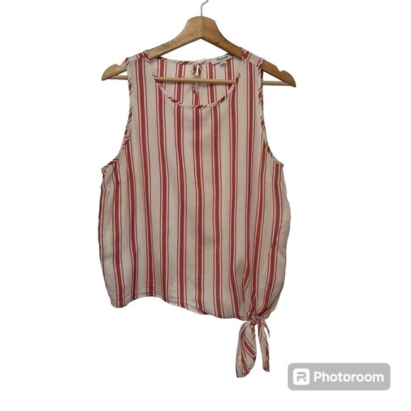 Madewell Side-Tie Tank in Marcia Stripe J1128 Cotton Red Stripe Size Small - Picture 4 of 10